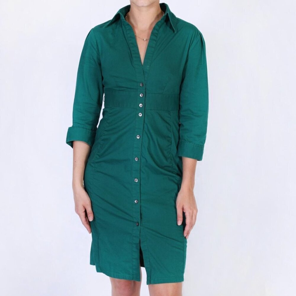Express Green Shirt Dress Button Down Collared Half Sleeve Workwear Size 0 NWT